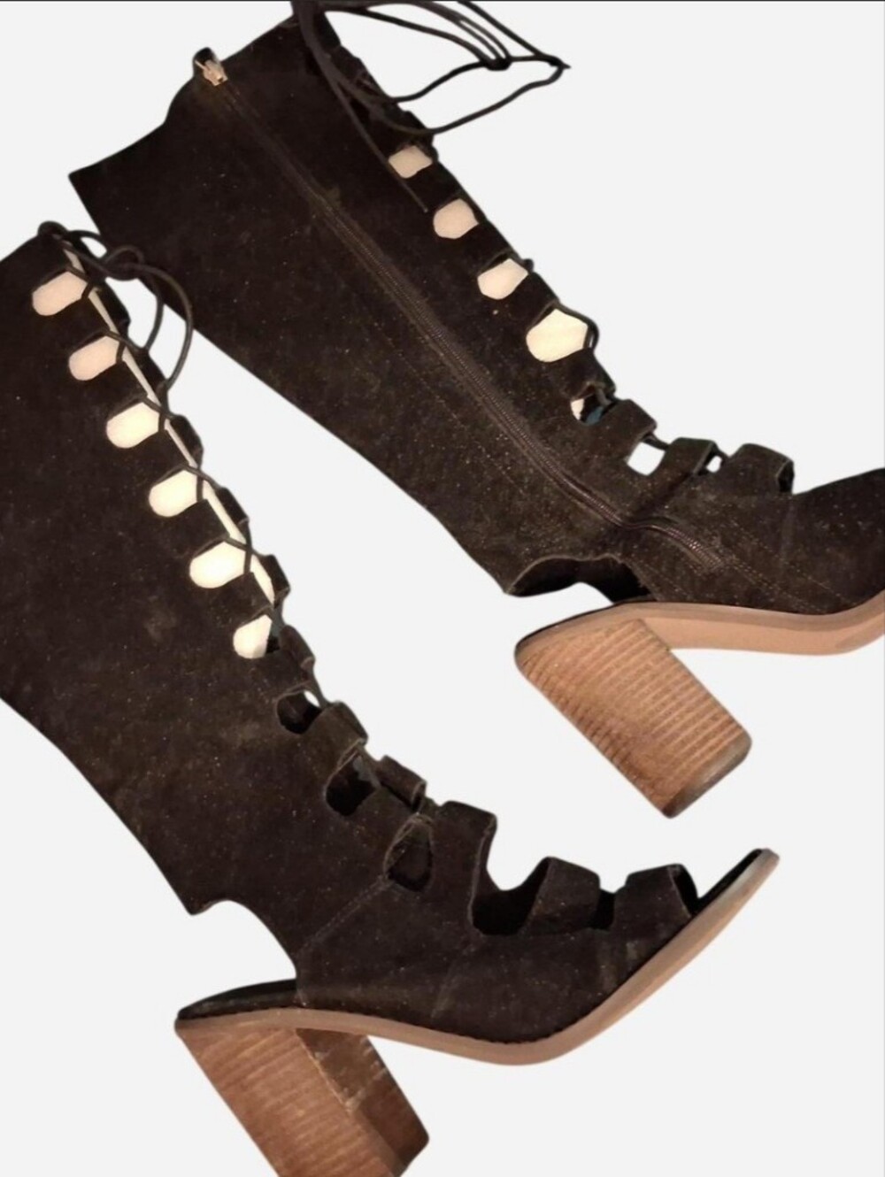 Cato Black Cutout Lace-Up Block Heel Boots - Women